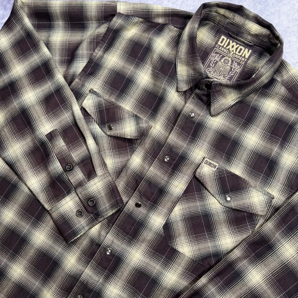 Dixxon Flannel Company The Old Steamer Brown Tan Plaid Snap Button Shirt Mens 2X
